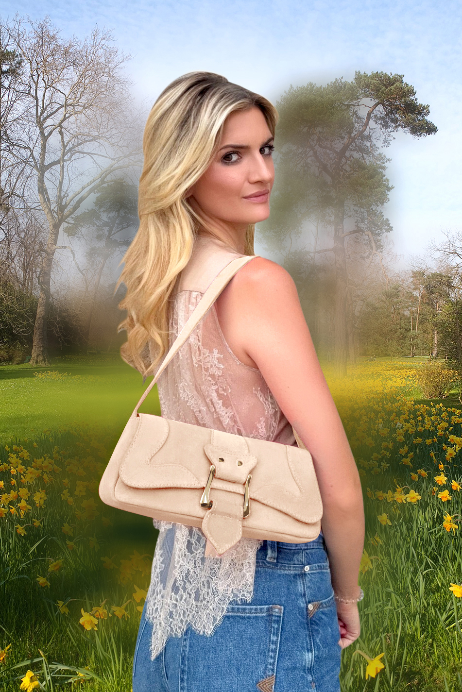 Dress small handbag in powder pink leather - Top view